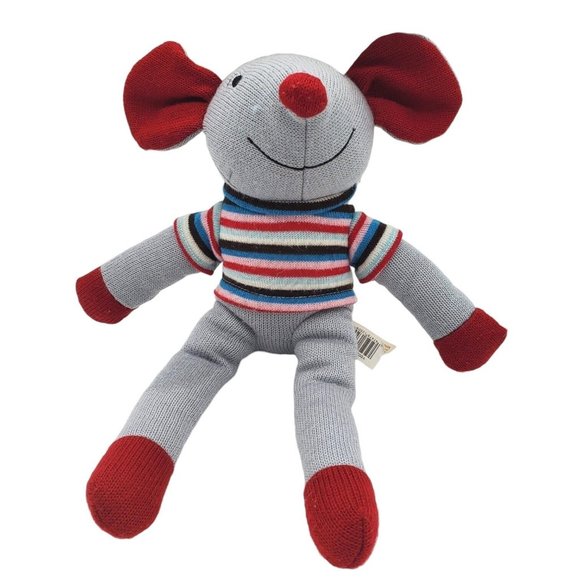 Dan Dee Save Our Earth‎ Now Knit Plush Mouse Gray Red Striped Shirt 17” Long Toy - Picture 3 of 8